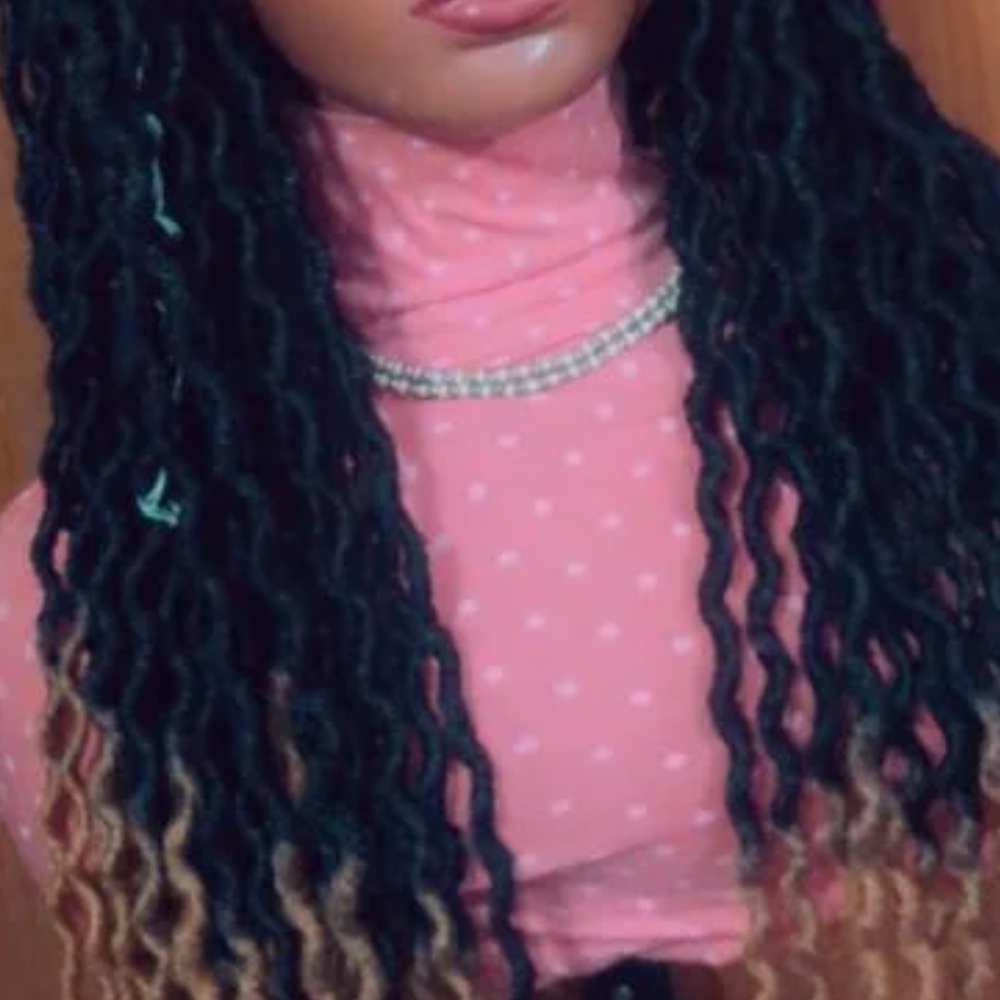 Pink Polka Dot Top with Black and Brown Braided Wig